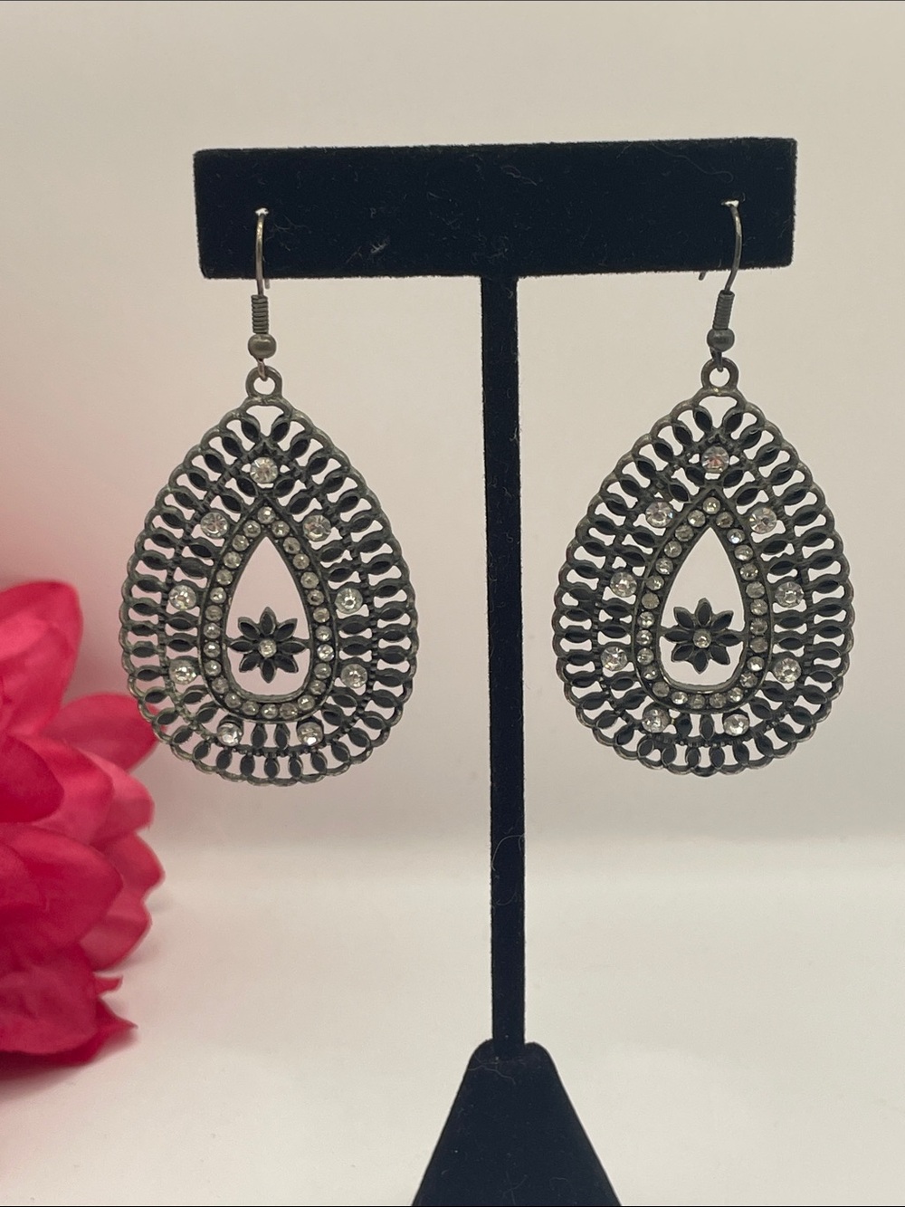 Women's Silver-Tone Filigree Teardrop Earrings